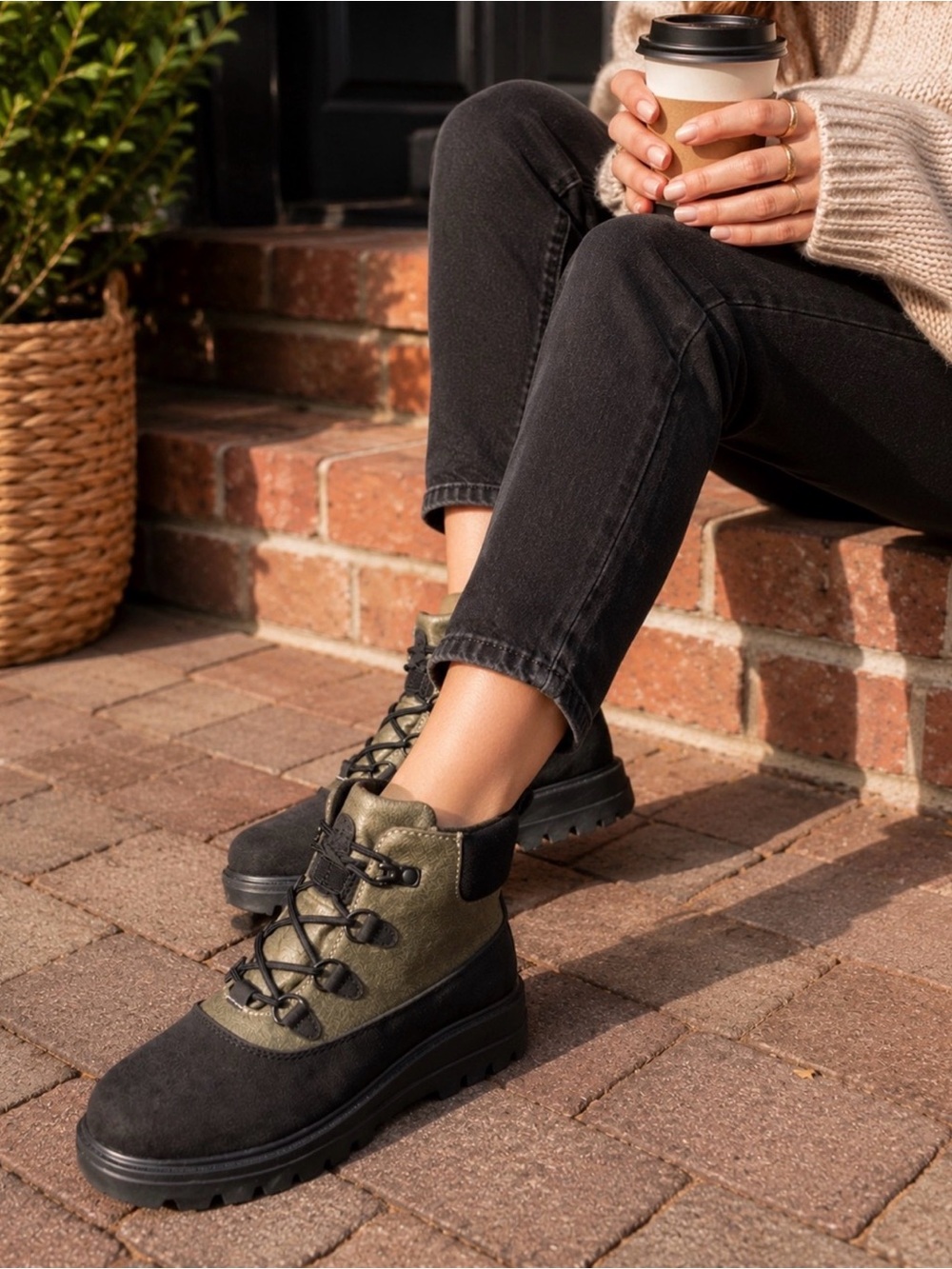 Women's Hey Dude Boots Size 7 - Black and Khaki (Slight Olive Green tone)